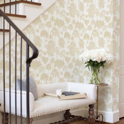JiffDiff Cream Beige Forest Tree Peel and Stick Wallpaper,17.3" x 400" - color: Cream Beige, size: 17.3" x 400"