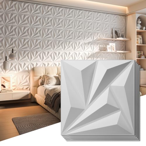 Art3d 20 Pack Decorative 3D Wall Panels, 19 Sq.feet PVC Interior Wall Décor, 11.8"x11.8", White - color: Dimond White, size: 20 pcs