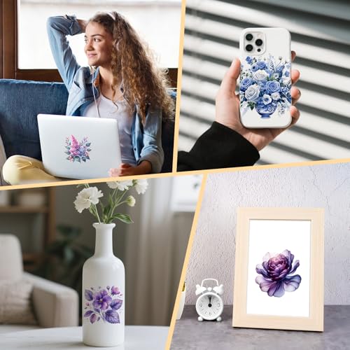UV DTF Cup Wraps for 16 oz Glass Cups- 20 Sheets Flower Uvdtf Cup Wraps Vinyl Decals for Tumblers, Rub on Transfers for Crafts, Cold Transfer Stickers for Bookmarks, Wood Furniture, Water Bottles - style: Flower