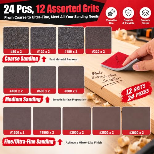 24 Pcs 1500 Grit Sanding Sponges, Wet Dry Sanding Blocks for Polishing - size: 24 PCS-1500 Grit