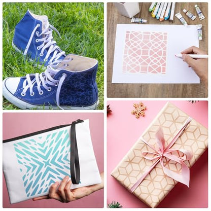 24Pcs Stencils for Painting, Geometric Pattern Stencils for Crafts Reusable, Wall Stencil for Painting Patterns, Spray Paint Layering Stencil for Paint On Wood(2 Size)
