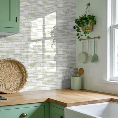 Vieshful Marble Peel and Stick Backsplash, 12 x 12 in, 20 Sheets - color: Warm Light Grey Marble, size: 20 Sheets