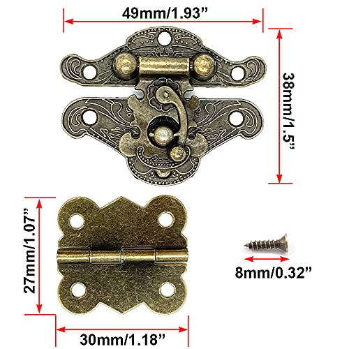 6Set Jewelry Box Hinges & Antique Hasp Latch, Butterfly Hinge Style