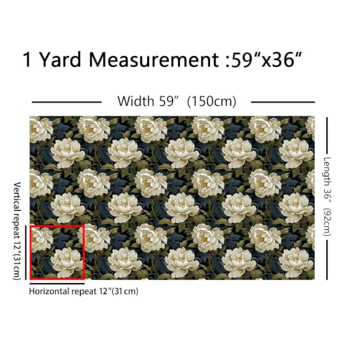 Erosebridal Peony Fabric by The Yard Flower Leaf Upholstery Florals - color: Yellow Green, size: 3 Yards