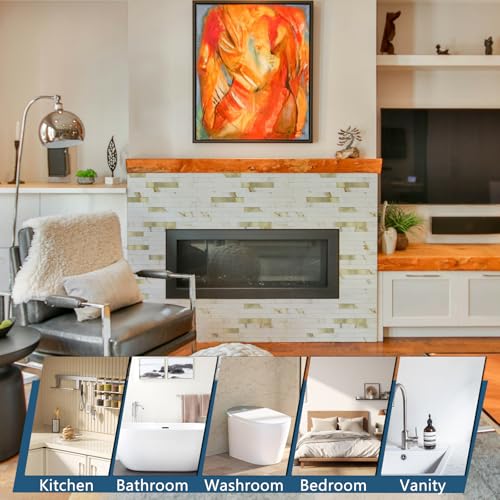 5 - Sheet Peel and Stick Backsplash Wall Tile, PVC Kitchen Backsplash, Stick on Tiles for Backsplash Kitchen (12'' X 12'', White with Gold) - color: White With Gold