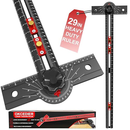29 Inch Woodworking T Square Ruler, Aluminum Alloy, Adjustable Angle 15-165° Measurement Tool, Precision Drilling Positioning Guide for Carpentry, Drafting, Contractor, Scribe Crafting, Drywall - color: 29.3in black
