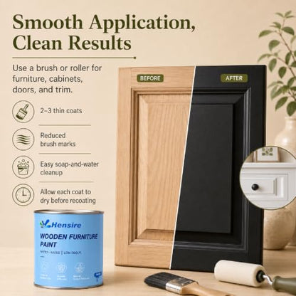 Hensire Black Wood Furniture Paint 17oz – All-in-One No Sanding - color: Black, size: 17 Fl Oz (Pack of 1)
