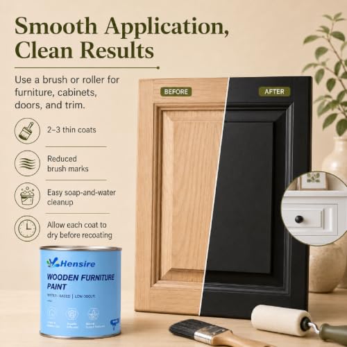 Hensire Black Wood Furniture Paint 35oz – All-in-One No Sanding - color: Black, size: 35 Fl Oz (Pack of 1)