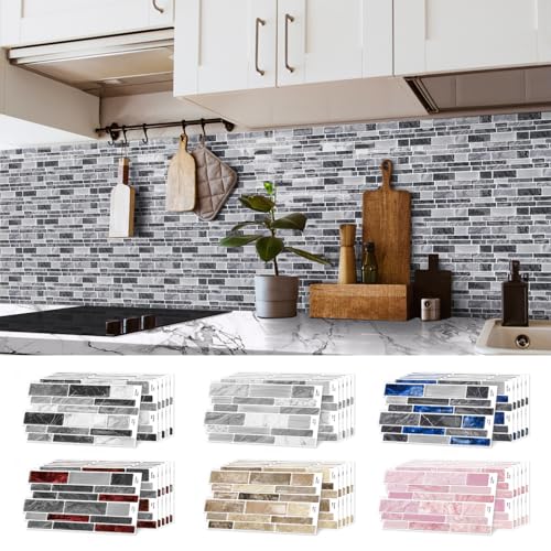 20pcs Peel and Stick Backsplash Wall Tiles,Black Gray 9.68"x4.72" - color: D-htp-01-hzw