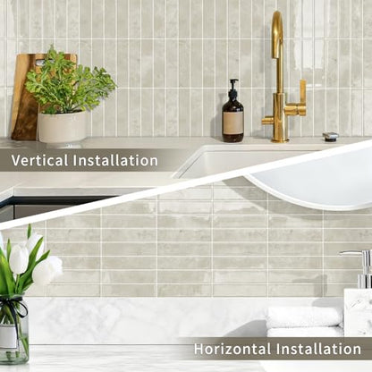 10 Sheets Upgraded Thicker Design Subway Tile Peel and Stick Backsplash - color: Beige