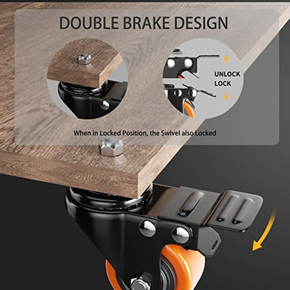 2 Inch Caster Wheels 3/8"-16x1 Threaded Stem Casters Set of 4 Heavy Duty - color: Orange, size: 2in(3/8"-16)