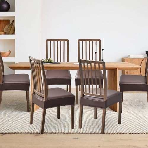 FUANGUI Dining Chair Covers Set of 4, Kitchen Chair Seat Covers - color: Pu-coffce
