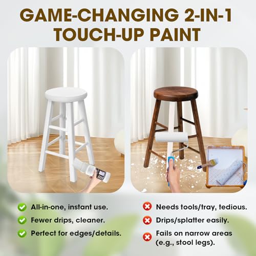 All-in-One White Wood Touch Up Paint, Multi Surface Touch Up Paint Pen, Refinishing for Door, Cabinets, Furniture, Metal - No Sanding, Fast-Drying, Water-Based Multi-Surface (6.35 Oz) - color: White