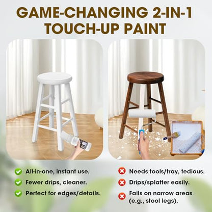 All-in-One White Wood Touch Up Paint, Multi Surface Touch Up Paint Pen, Refinishing for Door, Cabinets, Furniture, Metal - No Sanding, Fast-Drying, Water-Based Multi-Surface (6.35 Oz) - color: White