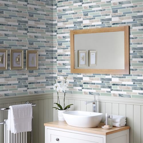 10-Sheet Peel and Stick Kitchen Backsplash Tiles - color: Pink Green