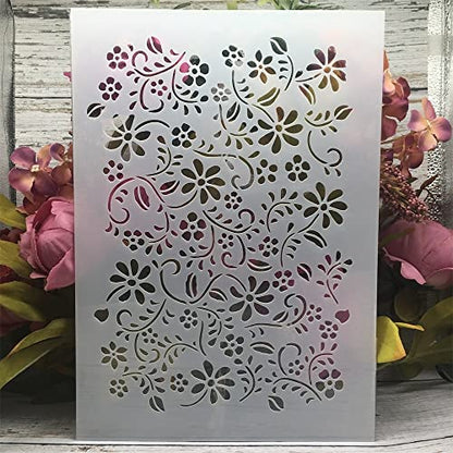 TIAMECH A4 Reusable Grass Stencil for Painting - style: Flower Grass