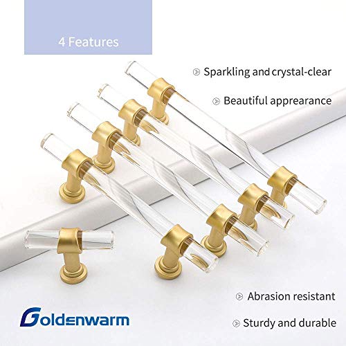 Goldenwarm 5 Pack 10 Inch Matte Gold Cabinet Pull Clear Acrylic Furniture Hardware Glass Cabinet Hardware for Kitchen Cupboard Bathroom - color: Matte Gold, size: 10"/256MM Hole Center