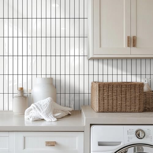 COMSTICKC 3D Peel and Stick Backsplash Tiles, 10 Pcs 12" x 12", White - color: White With Black Grout