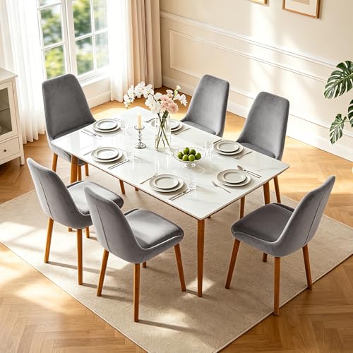 Dining Chairs Set of 2, Soft Fabric Upholstery Armless with Wood Legs Grey - color: Grey