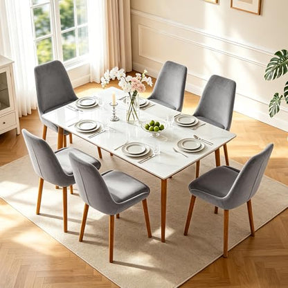 Dining Chairs Set of 2, Soft Fabric Upholstery Armless with Wood Legs Grey - color: Grey