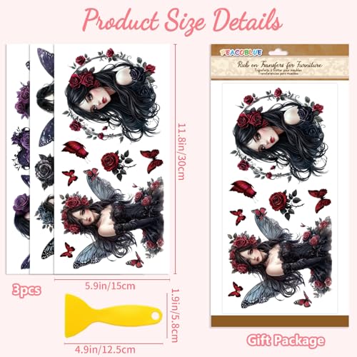 Peacoblue Dark Butterfly Fairy Rub On Transfers for Furniture Craft 6"x12" - style: Dark Butterfly Fairy