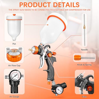 REFINE Spray Paint Gun HVLP Air Spray Guns 1.0/1.4/1.7mm Nozzle & Regulator