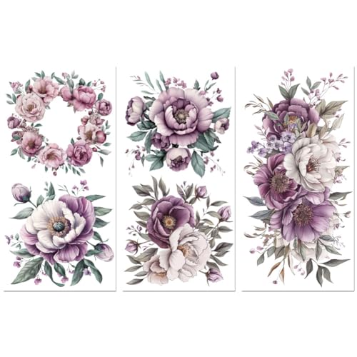 Peacoblue Pink Purple Flowers Rub On Transfers for Furniture Craft 6"x12" - style: Pink and Purple Flowers