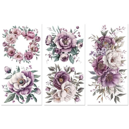 Peacoblue Pink Purple Flowers Rub On Transfers for Furniture Craft 6"x12" - style: Pink and Purple Flowers