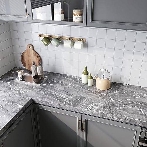 CRE8TIVE Matte Silver Grey Marble Contact Paper Peel and Stick Countertops Waterproof Slate Marble Wallpaper Removable Self Adhesive Marble Wall Paper for Bathroom Kitchen Counter Top Covers 12"x80" - color: Matte Silver Grey, size: 12" x 80"