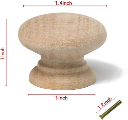 10 Pack Wooden Cabinet Knobs 35mm Wood Knobs Unfinished Round Mushroom Shape Wooden Door Knobs Drawer Knobs Dresser Knobs for Cupboard Wardrobe Furniture
