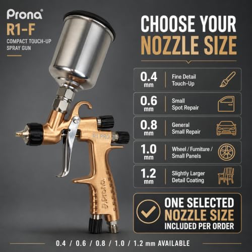 R1 PRO Automotive Touch Up Spray Gun, 1.0mm, 150cc Metal Cup - size: F 1.0mm