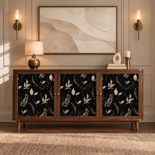 Dark Black and Gold Leaf Peel and Stick Wallpaper 17.7" x 124" - color: Black&Gold, size: 17.7" x 124"