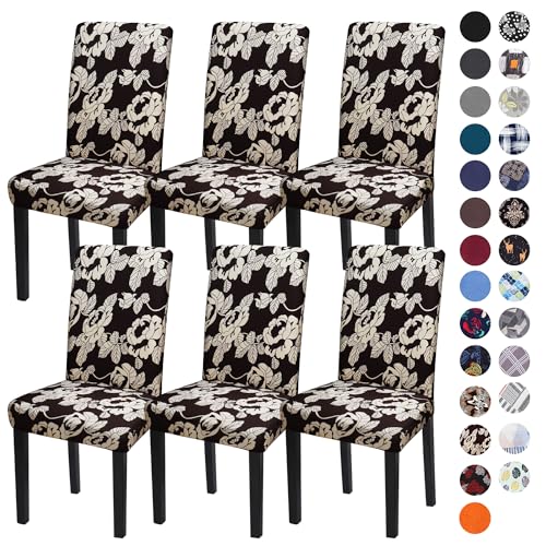 Sufdari Dining Chair Covers,Kitchen Chair Cover,Parsons Chair Slipcover,Spandex Chair Protectors for Dining Room Stretch Chairs Cover Set of 6 -Beige Floral - color: Beige Floral, size: 6 Pack