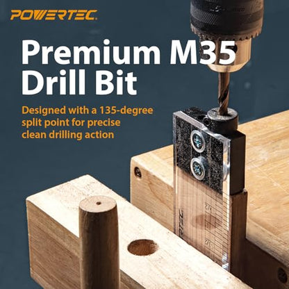 POWERTEC Complete Doweling Jig Kit w/ 1/2",3/8",1/4" Cobalt M-35 Drill Bits, Wood Dowel Jig Accessories with Depth Scale, Laser Cut Alignment Marker & Split Ring Stop Collar for Easy Alignment(71714) - style: Complete Doweling Jig Kit (1/2", 3/8", 1/4" Bi