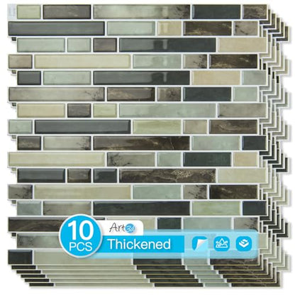 Art3d Linear Design Tile Peel and Stick Backsplash, 10-Sheet, Dark Brown - color: Dark Brown, size: 12 x 12 Inch