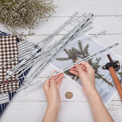 SUPERFINDINGS 20Pcs 15.74x0.44inch Metal Tack Strips Sofa Rack with Nail Iron Bar Fangs Silver Galvanized Sofa Accessories Fabric Reupholstery Supplies for Furniture, Couch, Chair and Sofa