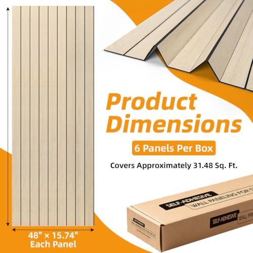 WOWSTAR 6-Pack Peel and Stick PVC Wood Slat Wall Panel，Thickened Wood Grain Wallpaper, 3D Wall Panels, 48" x15.74", Teak - color: Teak