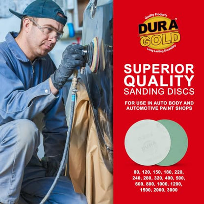 Dura-Gold 5" Green Film Sanding Discs, 1500 Grit, Box of 50, Hook & Loop - size: 1500-Grit