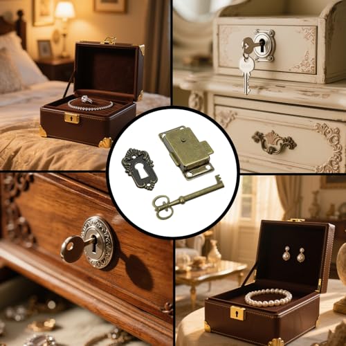 Antique Cabinet Lock, Bronze, 2.09x1.06 Inch, 2 Sets - color: Bronze B, style: Rectangular