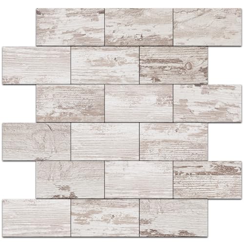 DICOFUN Vintage Brown Wood Peel and Stick Backsplash Wall Tiles, 12"x12" Thick PVC Subway Tile for Kitchen Backsplash, 10 Sheets - color: Vintage Brown Wood, size: 10 Sheets, 12"x12"x0.12"