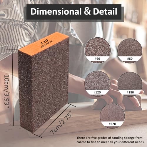 Tnisesm 6Pcs Sanding Blocks 60/80/120/180/220 Grits Sanding Sponge,for Drywall Wood Metal Washable & Reusable Sandpaper BlocksWashable and Reusable - size: 60/80/120/180/220 Grit