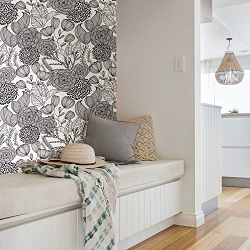 NuWallpaper Secret Garden Peel and Stick Wallpaper, Black, Removable Wallpaper, 20.5 in x 18 ft - color: Black