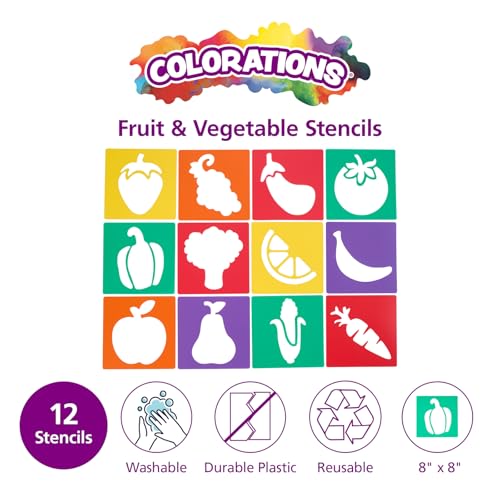 Colorations Fruit & Vegetable Shapes Stencils for Kids, 8" Sq., Set of 12 - style: Fruits & Veggies 12PK