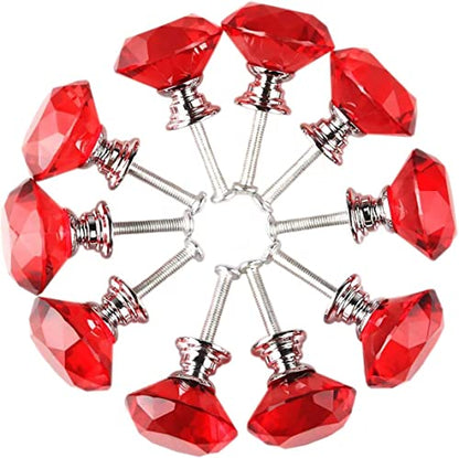 Akstore 6 Pcs Crystal Glass Cabinet Knobs 30mm Diamond Shape Drawer Kitchen Cabinets Dresser Cupboard Wardrobe Pulls Handles (Red, 30mm) - color: Red, size: 30 mm