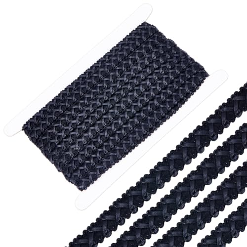 GORGECRAFT 10 Yards Faux Leather Braid Trims 13mm Wide Black Flat Braided Upholstery Strap Trim Lace Ribbon Gimp Cord Woven Edge Trimmings Webbing for Home Decor Garment Accessories DIY Sewing Crafts - size: 13mm