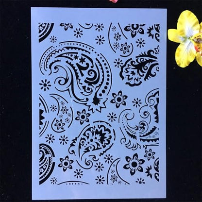 TIAMECH A4 Reusable Paisley Stencil for Painting - style: Paisley Flower