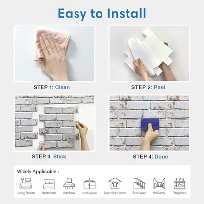 COMSTICKC 3D Faux Brick Wall Panels Peel and Stick, 10 Pcs 11.8" x 11.8" - color: Retro Whitewash-1