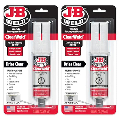 J-B Weld ClearWeld 5 Minute Epoxy, Clear, Syringe, 2 Pack, 50112-2 - size: 25ml - 2 Pack