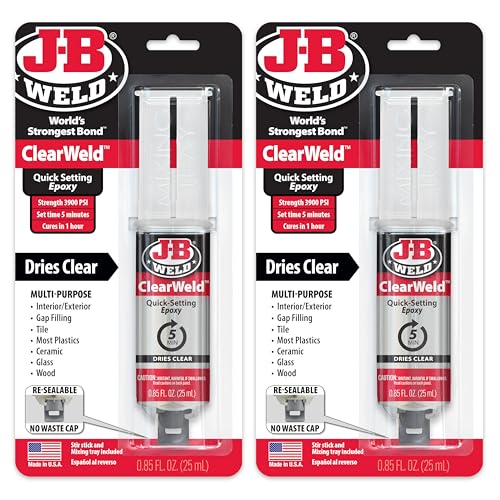 J-B Weld ClearWeld 5 Minute Epoxy, Clear, Syringe, 2 Pack, 50112-2 - size: 25ml - 2 Pack