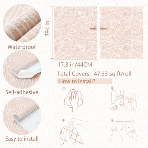 Guvana Pink Wallpaper Peel and Stick Modern Light Pink and White Wall Paper - color: Pink and White, size: 17.3" x 394"